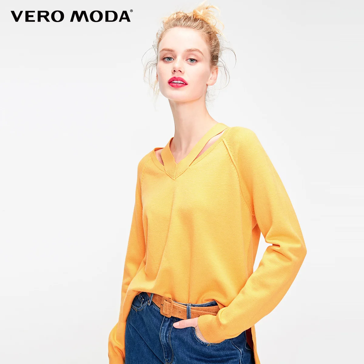 Vero Moda тонкий свитер женский полый уличная одежда рукав чистый вязаный свитер для женщин | 318313504