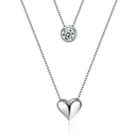 xiyanike silver color necklace double layer chain zircon heart pendants necklaces for women gift kolye choker 2019 new