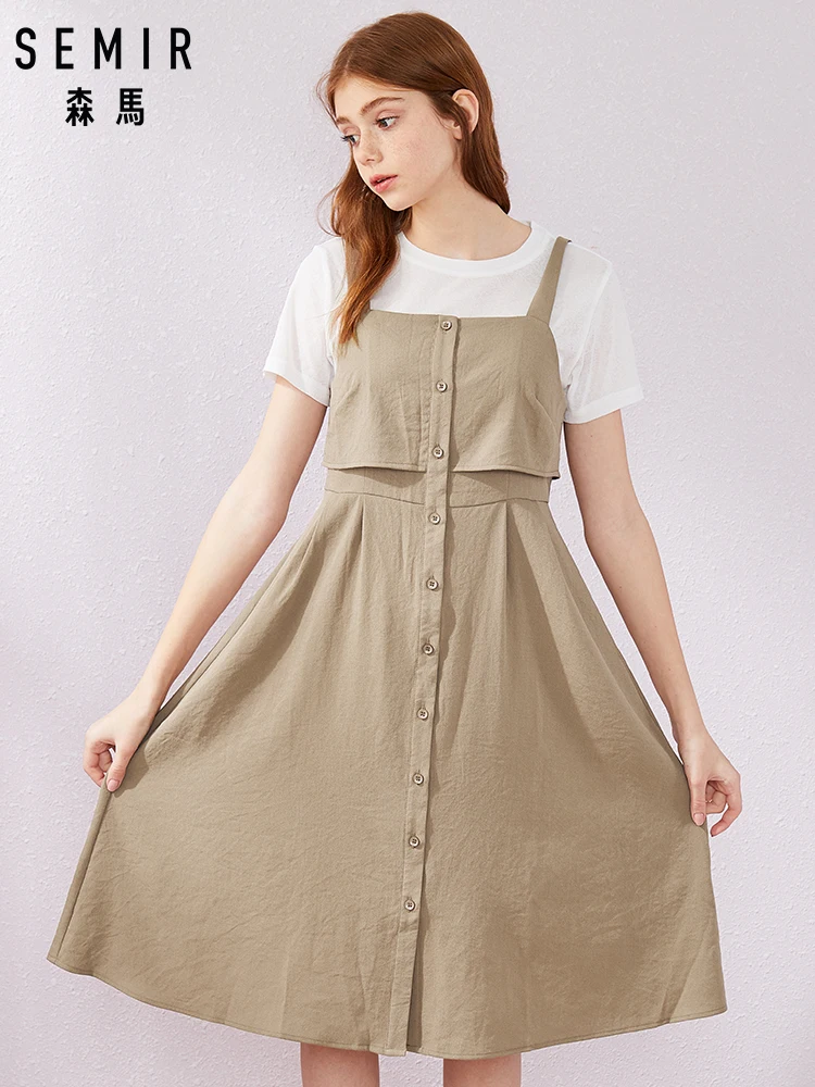 Женский костюм двойка SEMIR белая футболка с коротким рукавом и платье лето