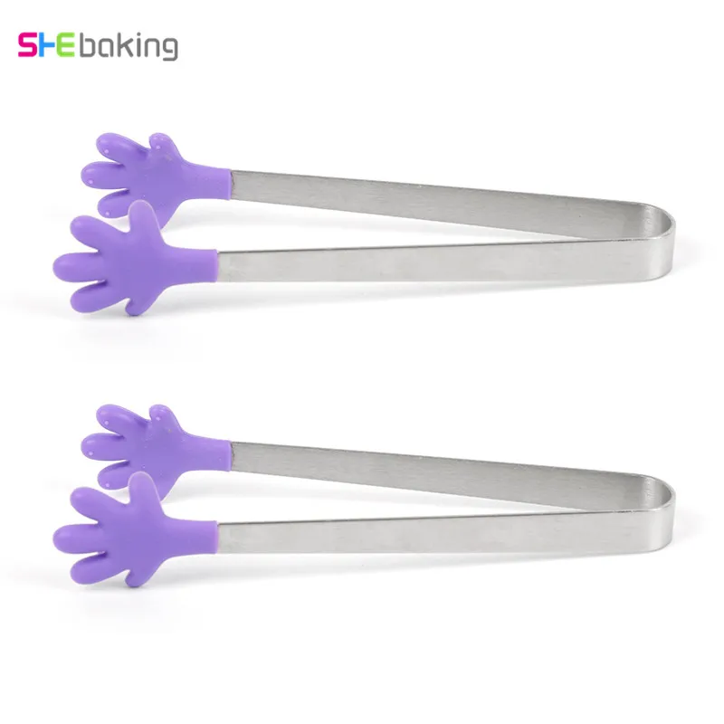 2pc purple Shebaking 1 шт./2 шт. нержавеющая сталь пищевой зажим силиконовые ручные щипцы салат из овощей и фруктов торт ледяные конфеты клип кухонный гаджет посуда - Цвет: 2pc purple