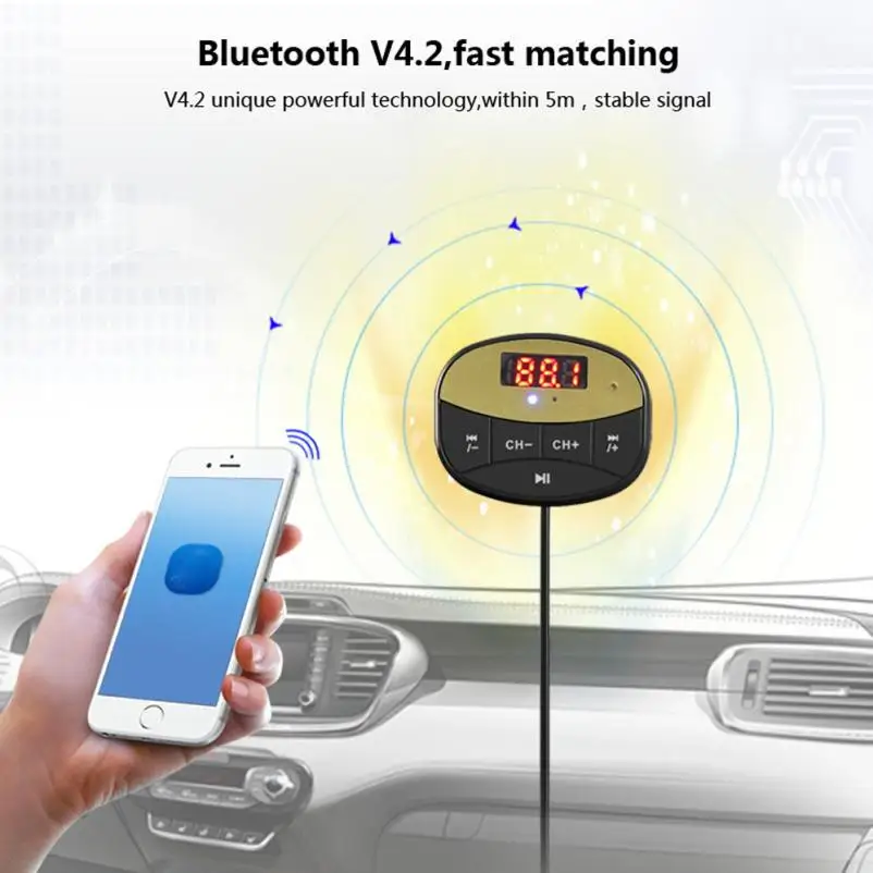 Новое поступление беспроводной Bluetooth аудио музыкальный приемник адаптер громкой связи двойной USB зарядное устройство AUX FM TF приложение управление apr26