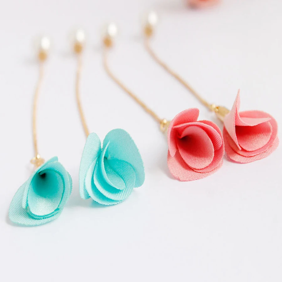 6 цветов Простые Модные в форме розы Женские Висячие серьги жемчужная ткань