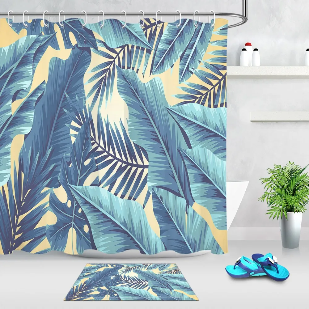 LB banana leaf занавеска для душа с ковриком набор удлиненная Водонепроницаемая Экологичная ткань полиэстер для ванной Декор для ванной