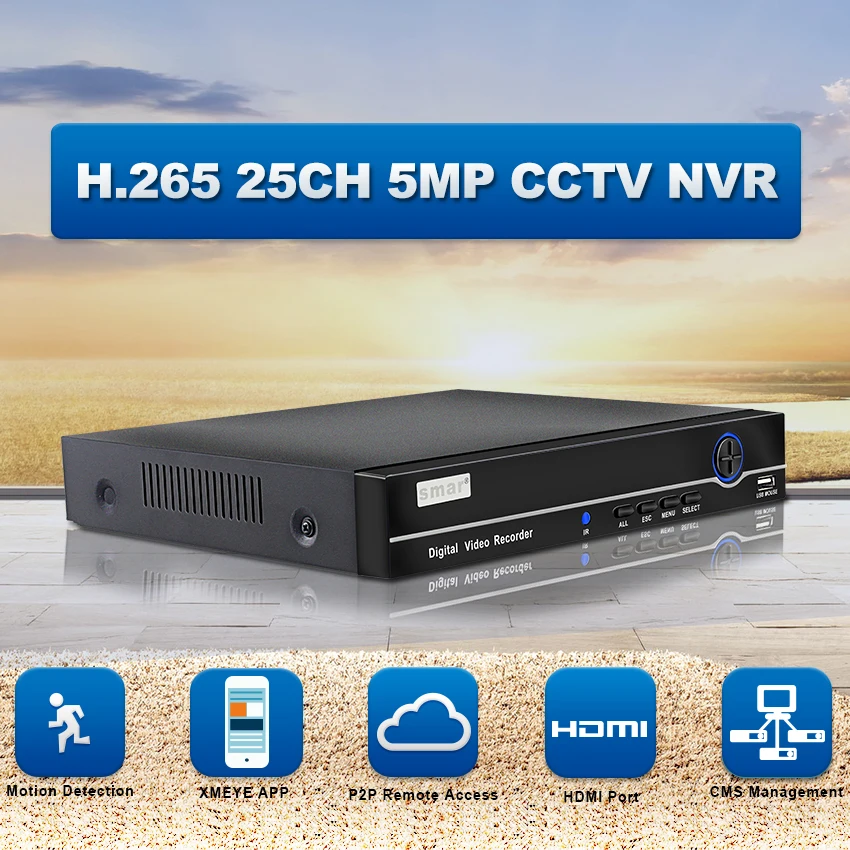Smar 2HDD 25CH 5MP 32CH 1080 P 8CH 4 K CCTV H.264/H.265 NVR DVR сетевой видеорегистратор с протоколом ONVIF для
