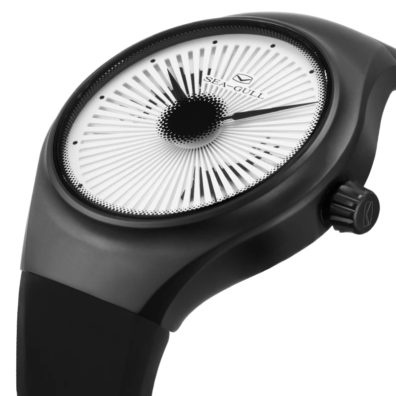 Мужские механические часы Seagull PVD в черном корпусе с динамическим белым