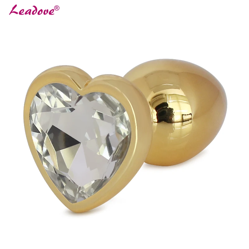 Medium Size Heart Golden Shape Butt Toy Plug Stainless Steel Anal Insert Metal Crystal Jewels Sexy Stopper Sex Toys GS0314 | Красота и