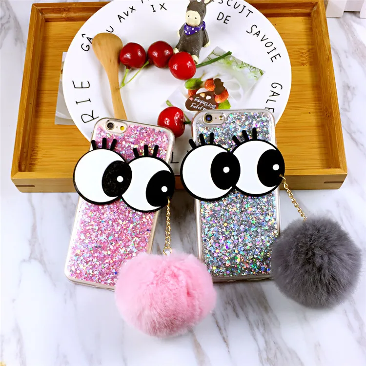 Ainike Luxury Big Eye Soft Warm Furry Ball Tassel Cover Metal Ring Bling Powder Phone Case For Vivo X9 X20Plus X21i V9 Y83 X23 |