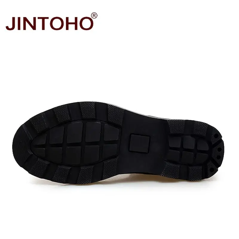 Ботинки JINTOHO мужские из натуральной кожи теплые зимние сапоги резиновая обувь