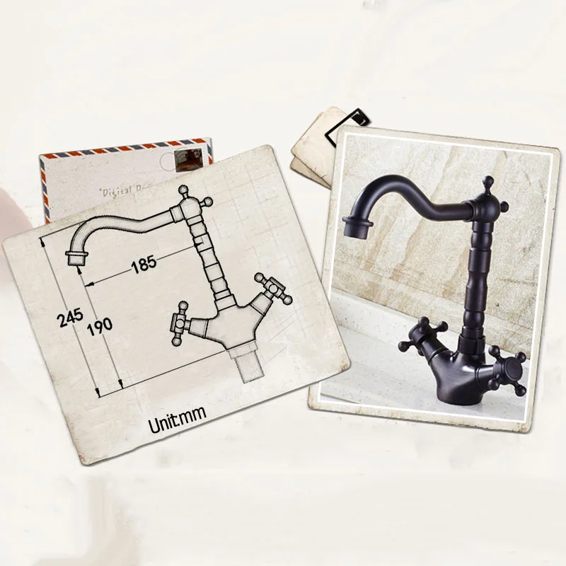 

Black Kitchen Sink Faucet Dual Handle Oil Rubbed Kitchen Faucets Brass Antique Basin Water Tap Hot and Cold Water Mixer Faucet