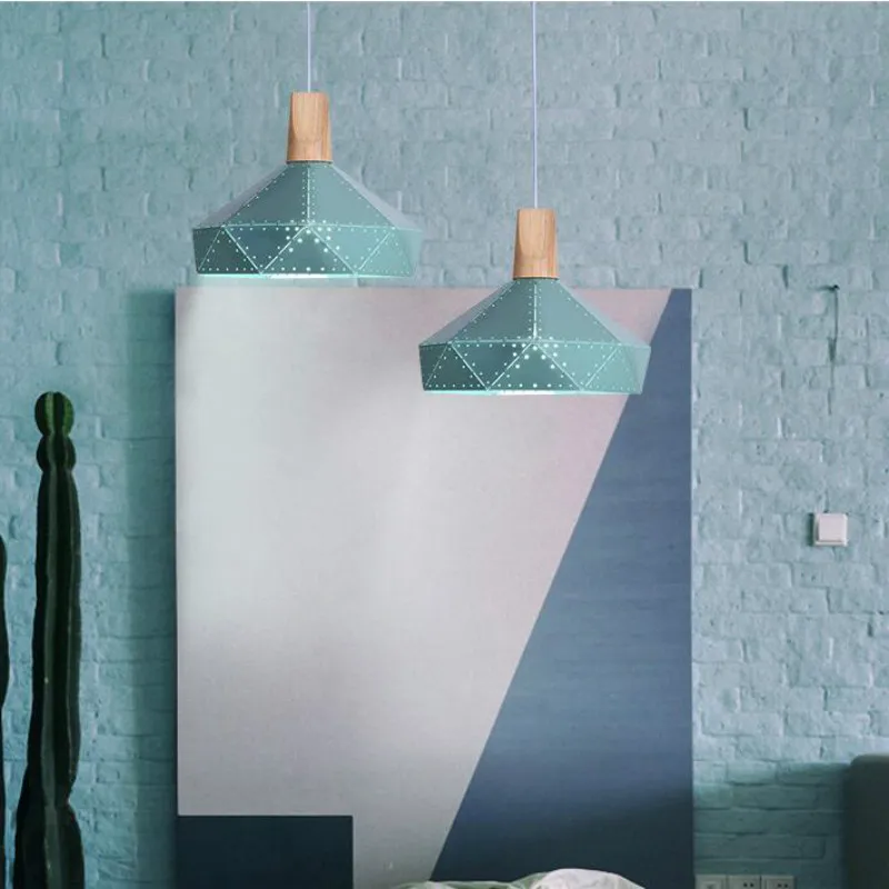 

Modern Nordic 7 Colors Carved Aluminum Wood Geometric Led E27 Pendant Light For Dining Room Living Room Bar Deco Ac 80-265v 1143