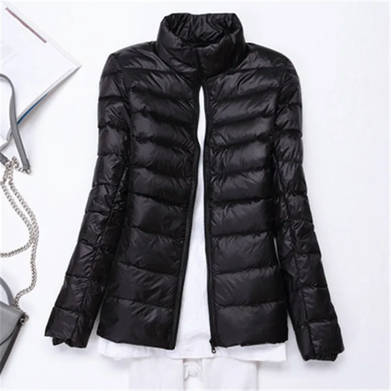 black Stand collar Легкий пуховик женский короткий секционный воротник стойка Модный корейский Тонкий Осень Зима Большой размер женские пальто XA05 - Цвет: black Stand collar