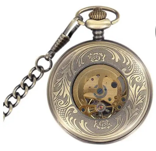 

Vintage Bronze antiques Roman numerals luminous Hollow out Fully automatic Men gift pocket watches