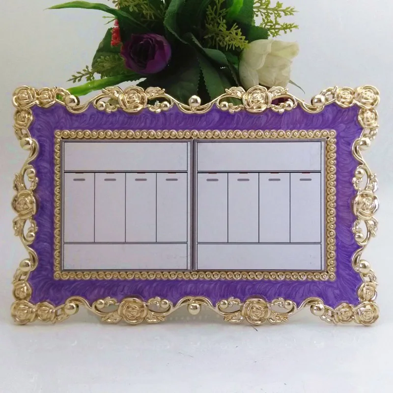 Double purple Двойная/одинарная крышка выключателя освещения пластина роза Кружева Наклейка на стену для выключателя DIY украшения золотой гостиной декоративные настенные наклейки s - Цвет: Double purple