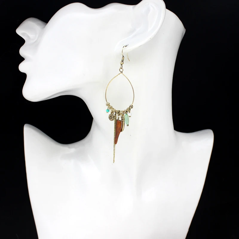 Богемные висячие серьги Su деревянная цепочка цвета слоновой кости конический