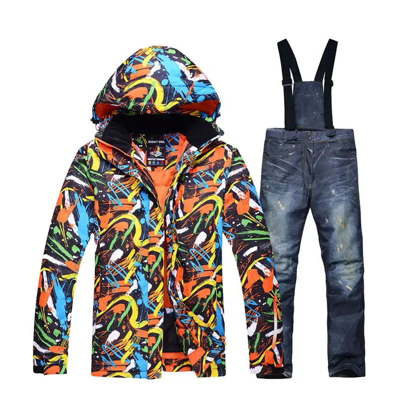 men jacket pant 30 женский и мужской лыжный костюм, наборы, костюмы для сноубординга, водонепроницаемый толстый зимний костюм, наборы, куртки и нагрудники, лыжные штаны - Цвет: men jacket pant