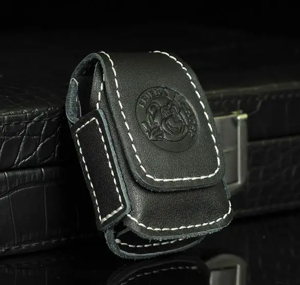 

Geunine Leather Lighter packet Men Cigarette Lighter Holder Bag Small Box Lighter Case Super Match Cover Windproof Black Brown