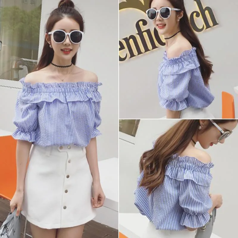 

Sexy Summer Striped Blusas Women Blouse Elegant Off Shoulder Blouse Shirt