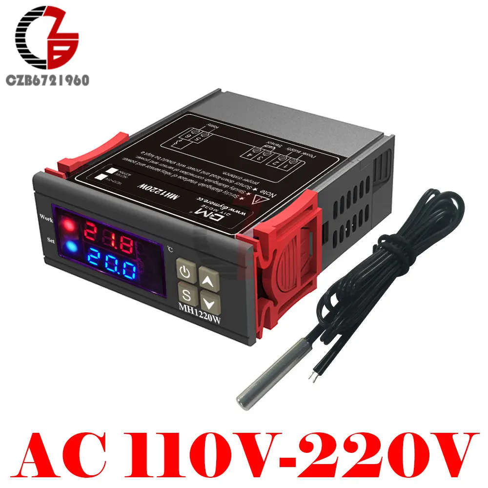 MH1220W AC 110V 220V 220 В, 110 В, 12 В, 24 В, двойной светодиодный цифровой термостат, регулятор температуры, термометр, инкубатор, термометр, метеостанция - Цвет: MH1220W AC 110V 220V