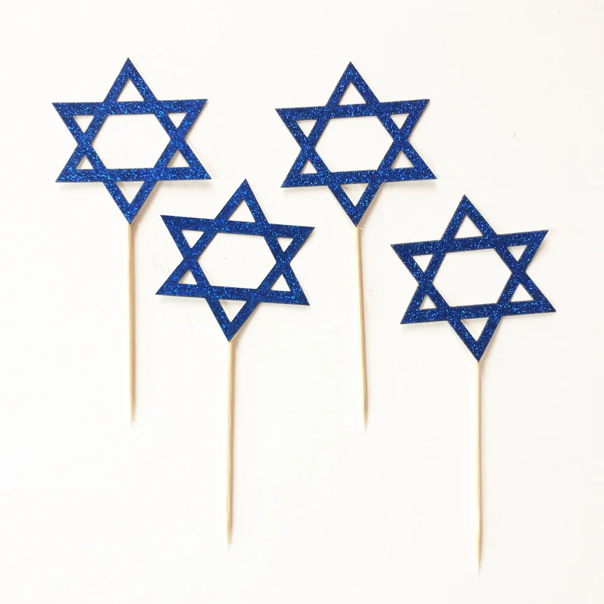Звездные давидские топперы для кексов. Декорации Hanukkah. Выбор партии. Мазель тов.