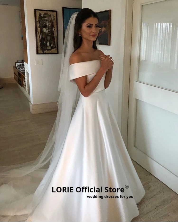 LORIE простое дешевое свадебное платье с открытыми плечами свадебное ТРАПЕЦИЕВИДНОЕ свадебное платье на молнии сзади с пуговицей на заказ размер
