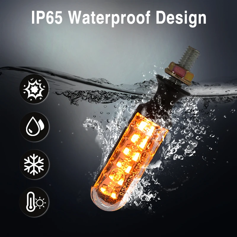 2PCS Motorcycle Turn Signals E-Mark E24 LED flashing Signal Flowing Water Built-in Relay 12LED Blinker Auto Indicators