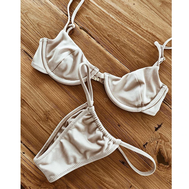 

Sexy thong bikini set bathers Underwire bikinis 2021 mujer Micro swimwear women Triangle swmsuit female Push up bathing suit new