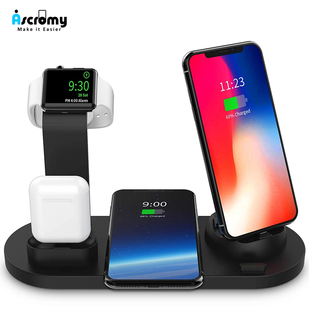 Беспроводное зарядное устройство 4 в 1 подставка для Apple Watch Series 5 3 2 Iwatch Airpods Iphone XS MAX