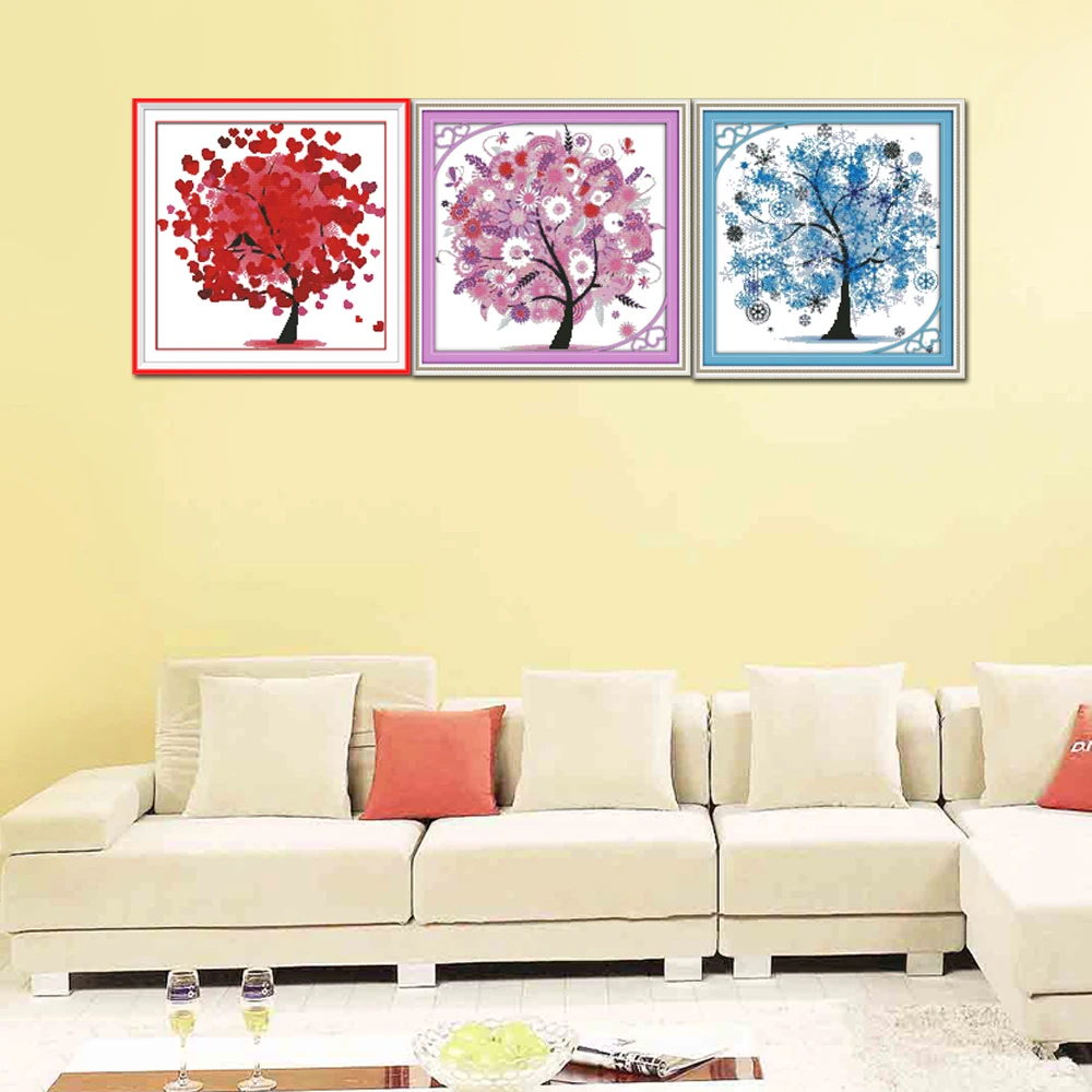 Joy Sunday F369(2)F370(3)F371(4) Free Shipping 14CT 11CT Counted and Stamped Home Decor Happy Tree Cross Stitch kits | Дом и сад