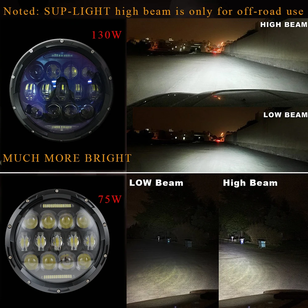 

SUP-LIGHT 7" LED Headlight Conversion Kit DRL DC 12v 130w Led lamp for Off Road Jeep Wrangler Jk Tj Lada 4x4 urban Niva