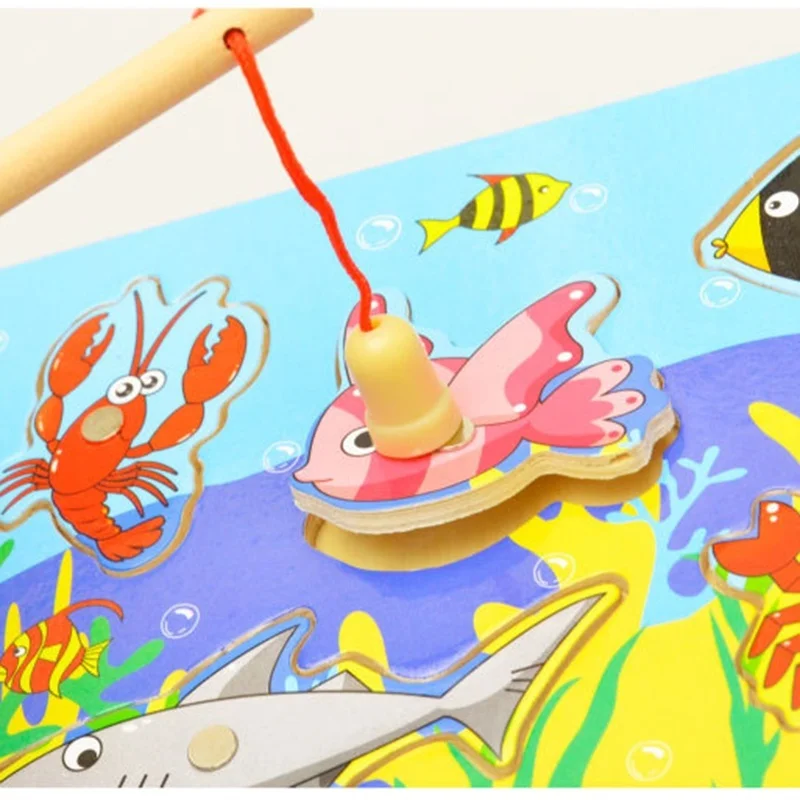 Детские 3D Магнитные Развивающие рыболовные пазлы деревянные игрушки для рыбалки