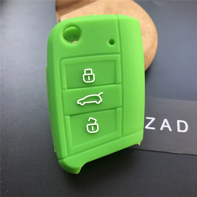 Зеленый ZAD Силиконовый Брелок Защитный чехол для VW Polo golf7 MK7 для Skoda Octavia combi A7 для SEAT Leon Ibiza CUPTRA 3 кнопки - Название цвета: Зеленый
