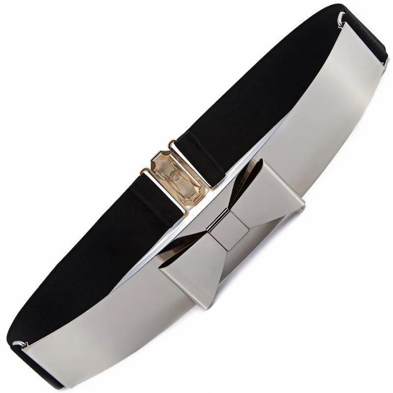 Модный женский эластичный пояс украшенный металлическим украшением большой