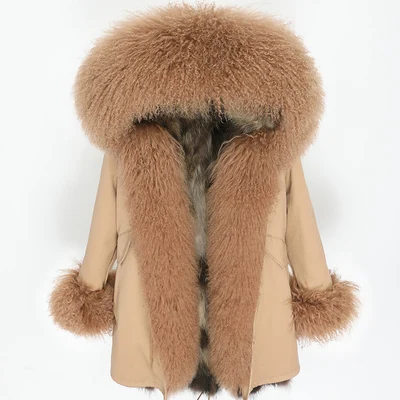1 OFTBUY, зимняя женская куртка, большое натуральное меховое пальто, парка, монгольский овечий мех, воротник, Лисий мех, подстежка, длинное пальто, уличная мода - Цвет: 1