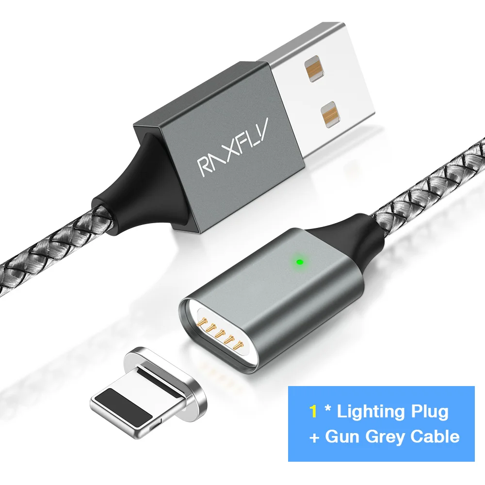 Grey Lighting RAXFLY магнит зарядное устройство для iPhone 8 7 Plus X XS Max Магнитный зарядный кабель Lightning Micro USB Магнитный кабель Тип C для Xiaomi зарядка магнитная магнитный кабель для iphone - Цвет: Grey Lighting