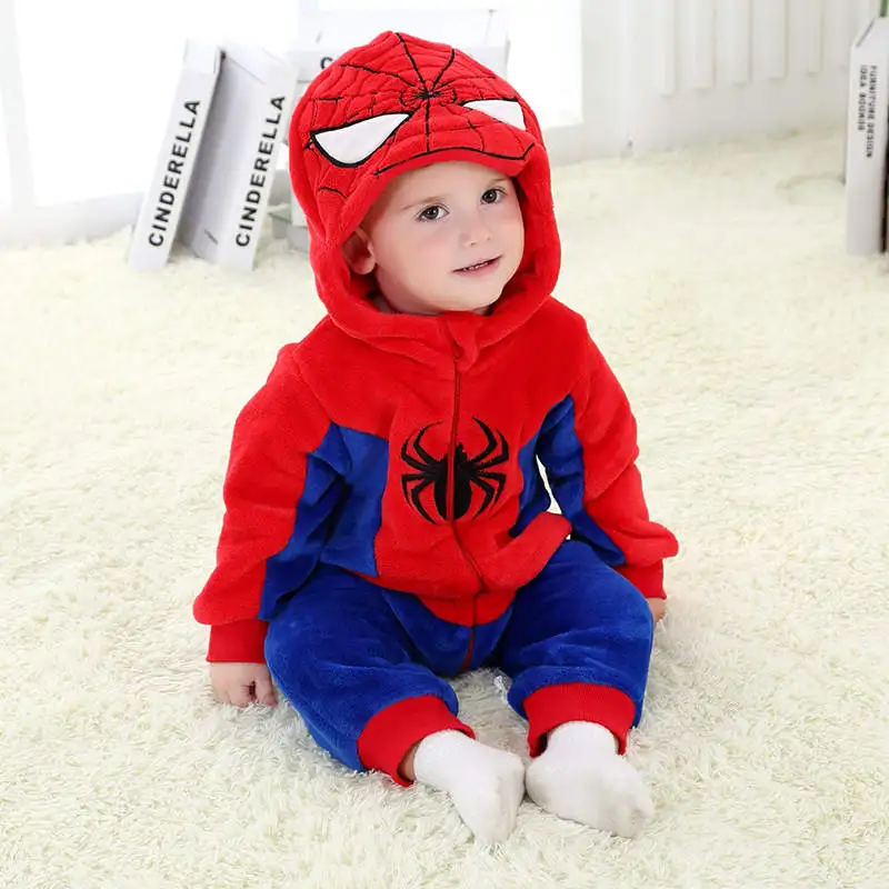 spiderman Детские комбинезоны с рисунками фланелевые комбинезоны лиса KT пижамы для девочек одежда Теплый для новорожденного зимние пижамы с животными roupas de bebe - Цвет: spiderman