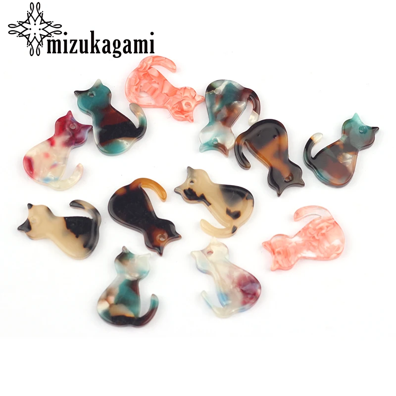 

20Pcs/lot 20*15mm Acetic Acid Resin Charm Pendants Flat Cat Cartoon Animal Charms For DIY Jewelry Making Finding Accessories