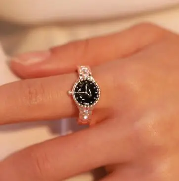 Новый Серебряный розовое золото часы стиль кольцо ювелирные изделия черные