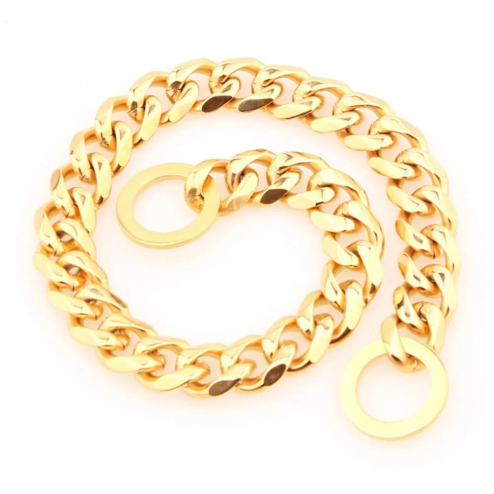 

8/10/12/15/17/19mm 10"-40" For Choose High Polished Gold Stainless Steel Curb Cuban Link Chain Dog's Necklace Pet Jewelry
