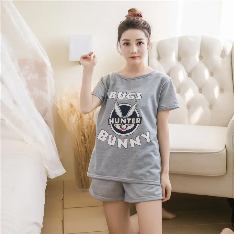 Womens Pajamas Sets Polyester Short-Sleeve Top And Shorts Pajama Set Colorful Socks Print Waist Multicolor Female Sleepwe | Женская