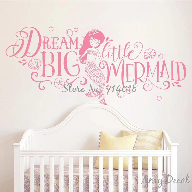 Dream Big Little Mermaid Wall Sticker Girls Nursery Decor Cute Quote Stickers Kids Room Decoration Vinyl Mural A868 | Дом и сад