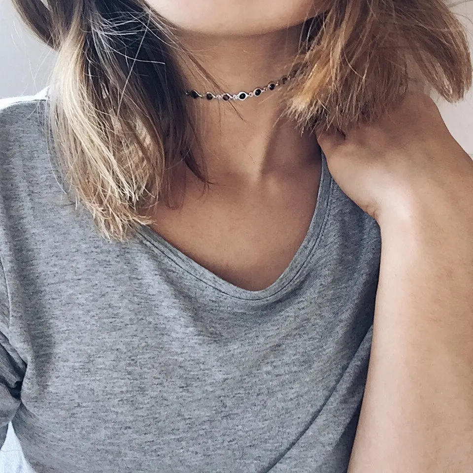 Ожерелье из черных бусин шикарное серебряное ювелирное изделие|black bead necklace|choker