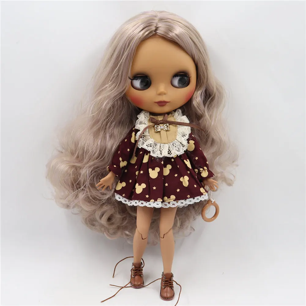 Кукла Blyth от ICY DBS черная кожа матовое лицо тело фиолетовые Смешанные коричневые