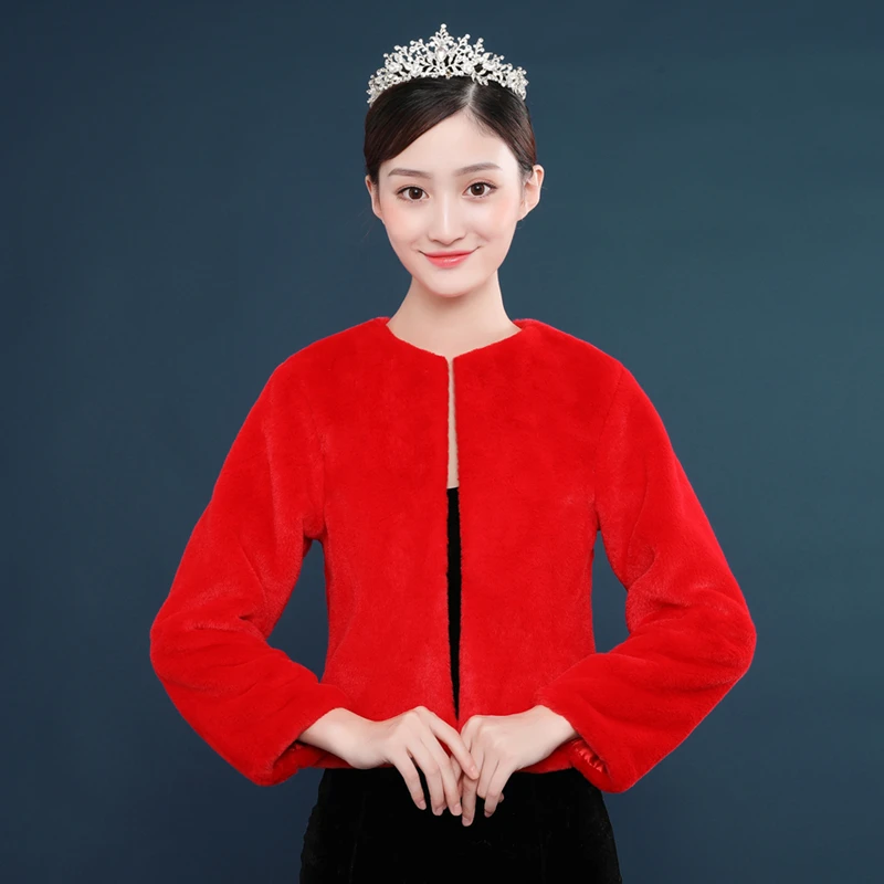New Long Sleeves Women Bridal Shawl Fur Faux Wrap Elegant Warm Bolero red Wedding Jacket Coat Winter Cape | Свадьбы и торжества