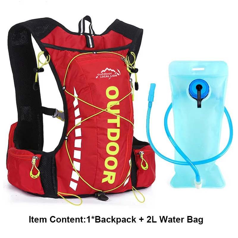 red and water bag Местный лев 10л, велосипедный рюкзак, дышащий гидратационный рюкзак для велосипеда, женский, мужской, для бега, для улицы, спортивная сумка, без сумки для воды - Цвет: red and water bag