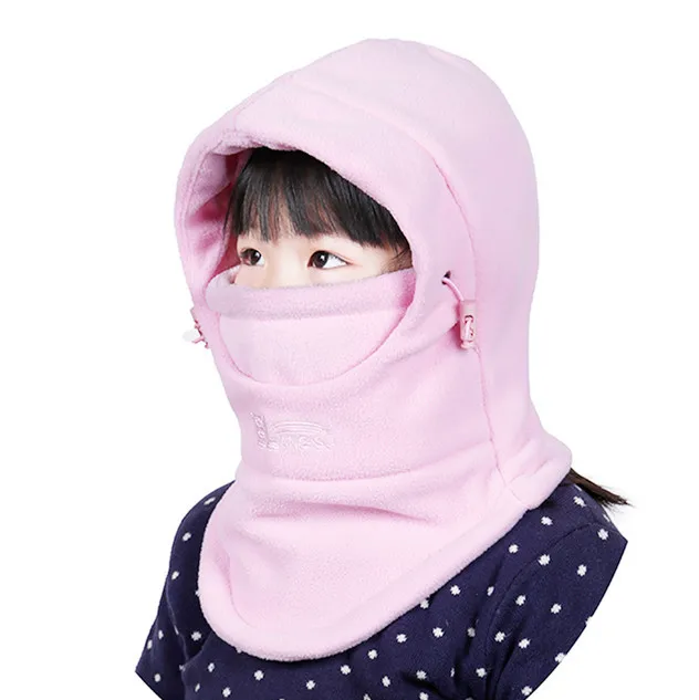 light pink Теплая Флисовая ветрозащитная детская шапка для маленьких мальчиков и девочек, зимняя шапка для детей, ветрозащитная шапка с лыжной маской - Цвет: light pink