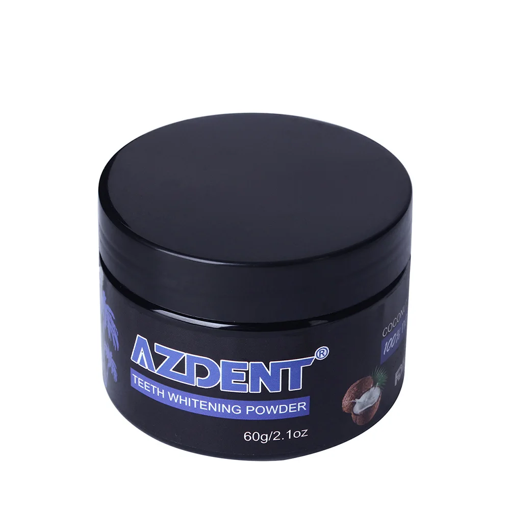 AZDENT 60 г отбеливающий порошок для зубов+ 2 шт. зубная щетка с бамбуковым углем активированная Кокосовая черная зубная паста удаление пятен зубной порошок
