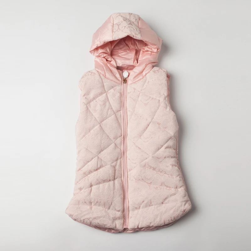 2016 Осень-Зима Дети Жилет Марка Капюшоном Девушки 3-8 Лет Теплый Одежда для