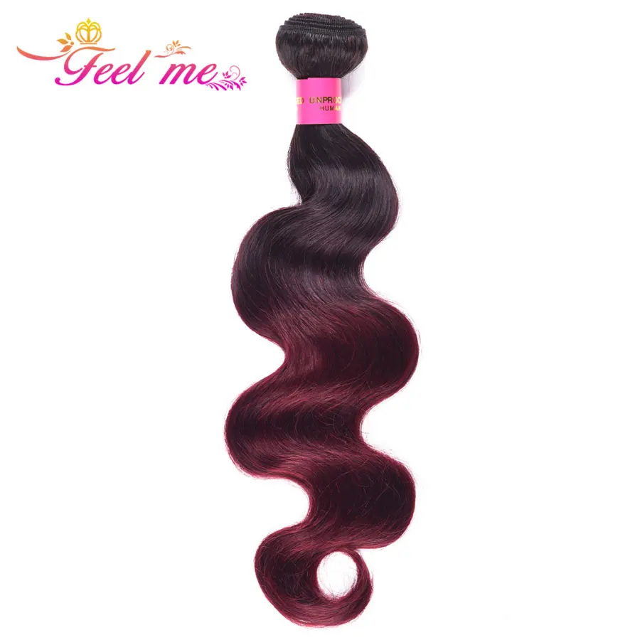 FEEL ME Human Hair Bundles Malaysian Body Wave 1 or 3 Ombre Weave 1b/99j 10-28 Inch 10a Non-remy | Шиньоны и парики