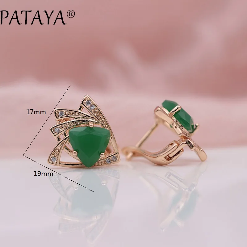Новые синие треугольные серьги PATAYA 585 розовое золото разноцветные кубические