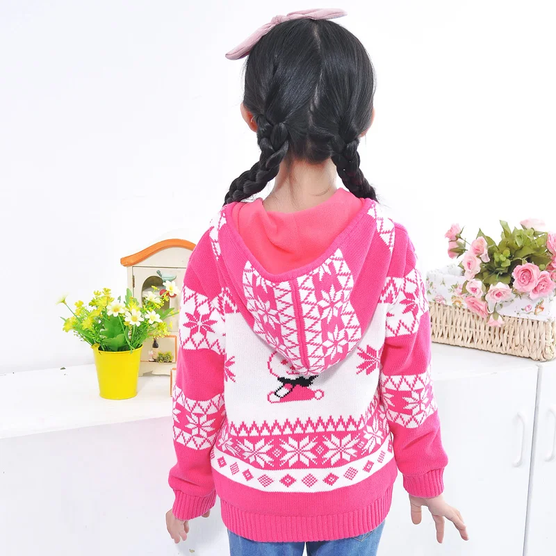 2016 Новый 100% Хлопок Осень и Зима Милый Кролик Pattern Девочка Ребенок Свитер Верхняя